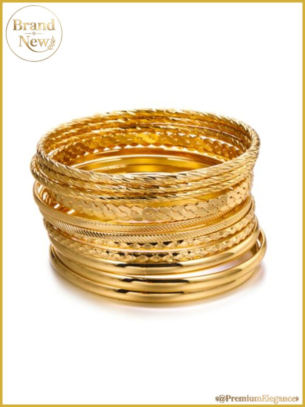 12-Piece Gold Bangle Bracelet Set Women Stackable Textured Metal Layering